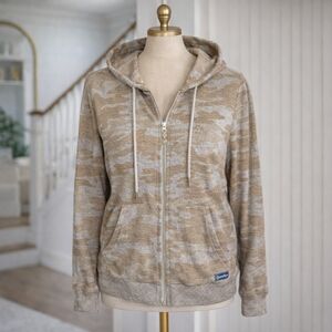 Jordache Camo Tan Gold Details Zip Up Hoodie Sz Large